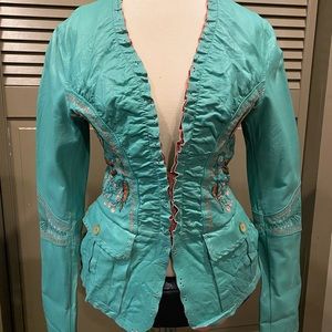 Roberto Cavalli Teal Green Hand-stitched Jacket